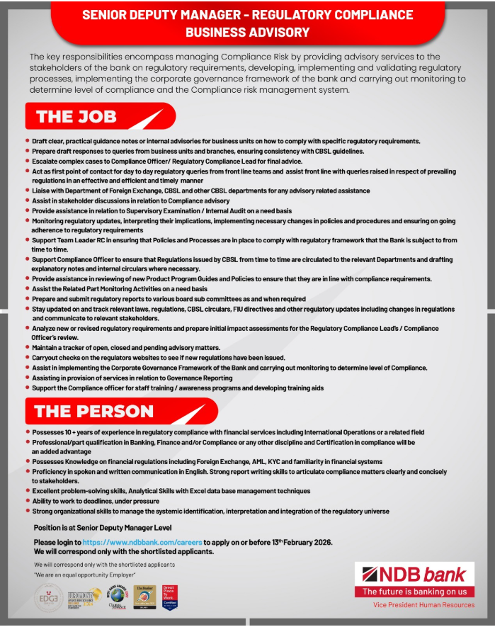 Senior Deputy Manager - National Development Bank