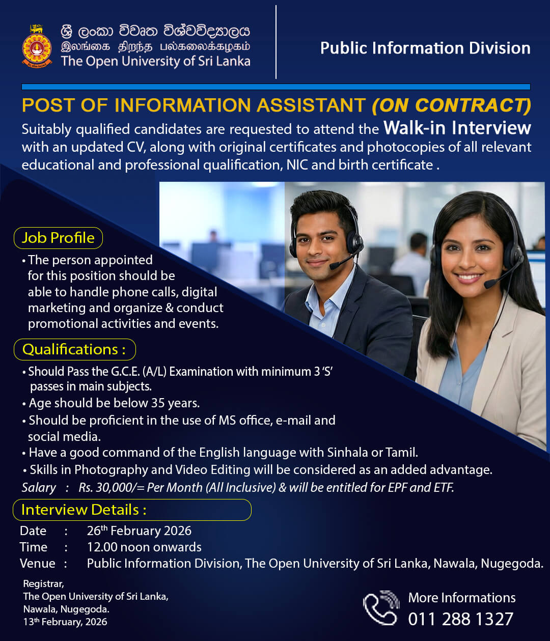 Information Assistant - Open University of Sri Lanka