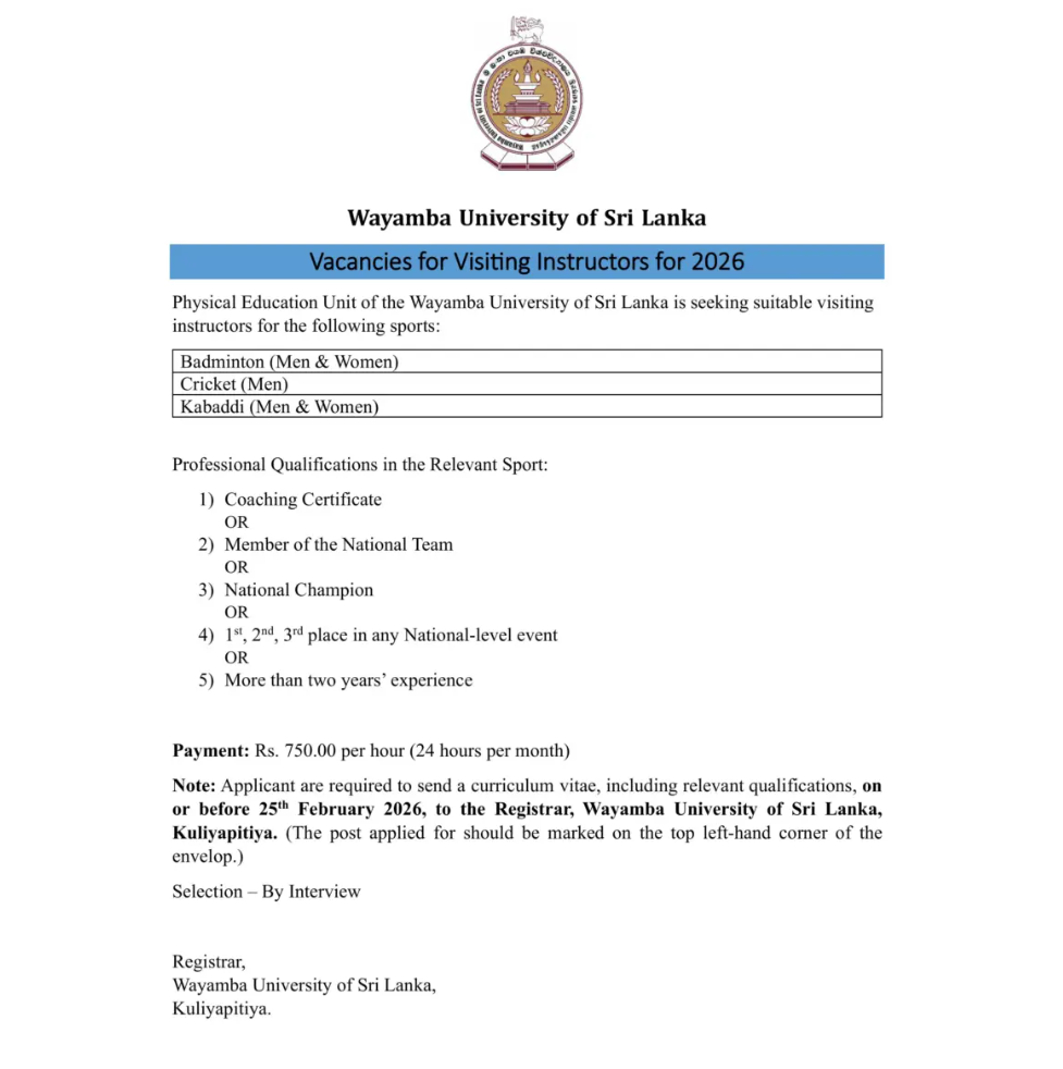 Visiting Instructor - Wayamba University