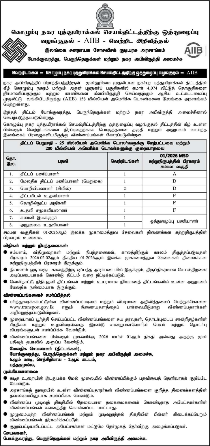 Project Director, Engineer, Technical Officer - Ministry of Transport