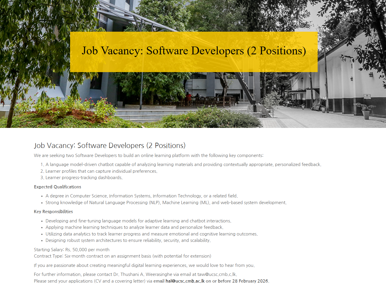 Software Developer - University of Colombo