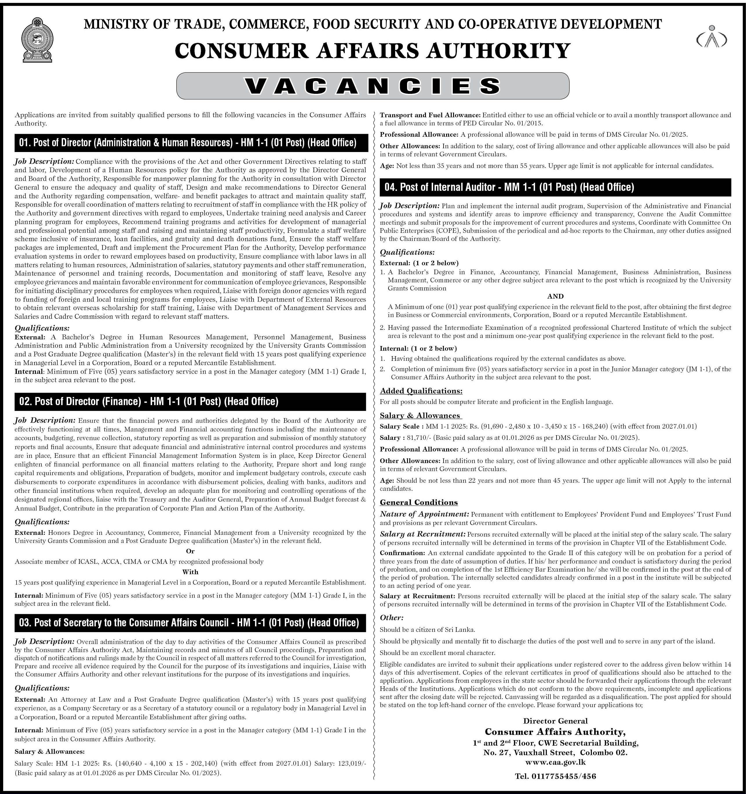 Director, Internal Auditor - Consumer Affairs Authority