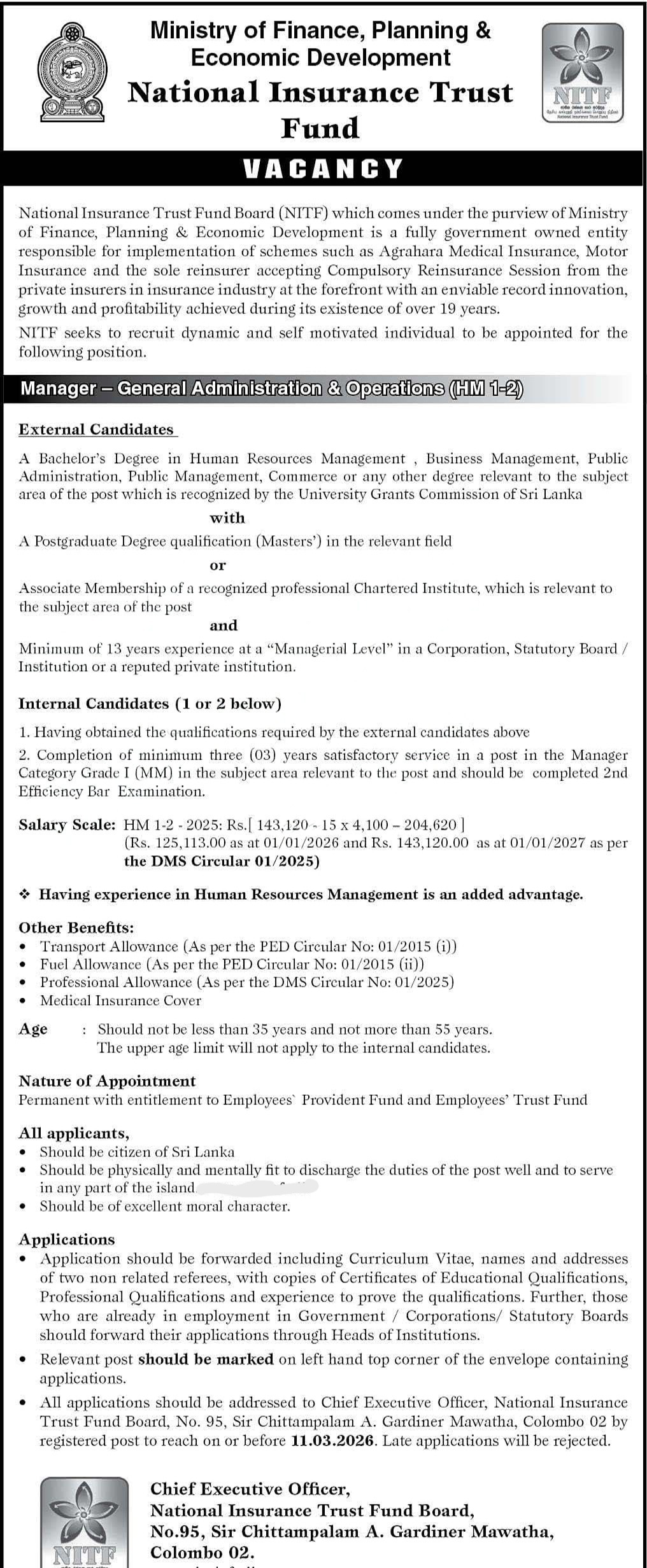 Manager - National Insurance Trust Fund