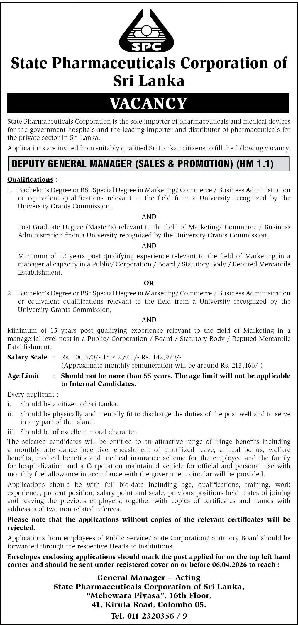 Deputy General Manager - State Pharmaceuticals Corporation