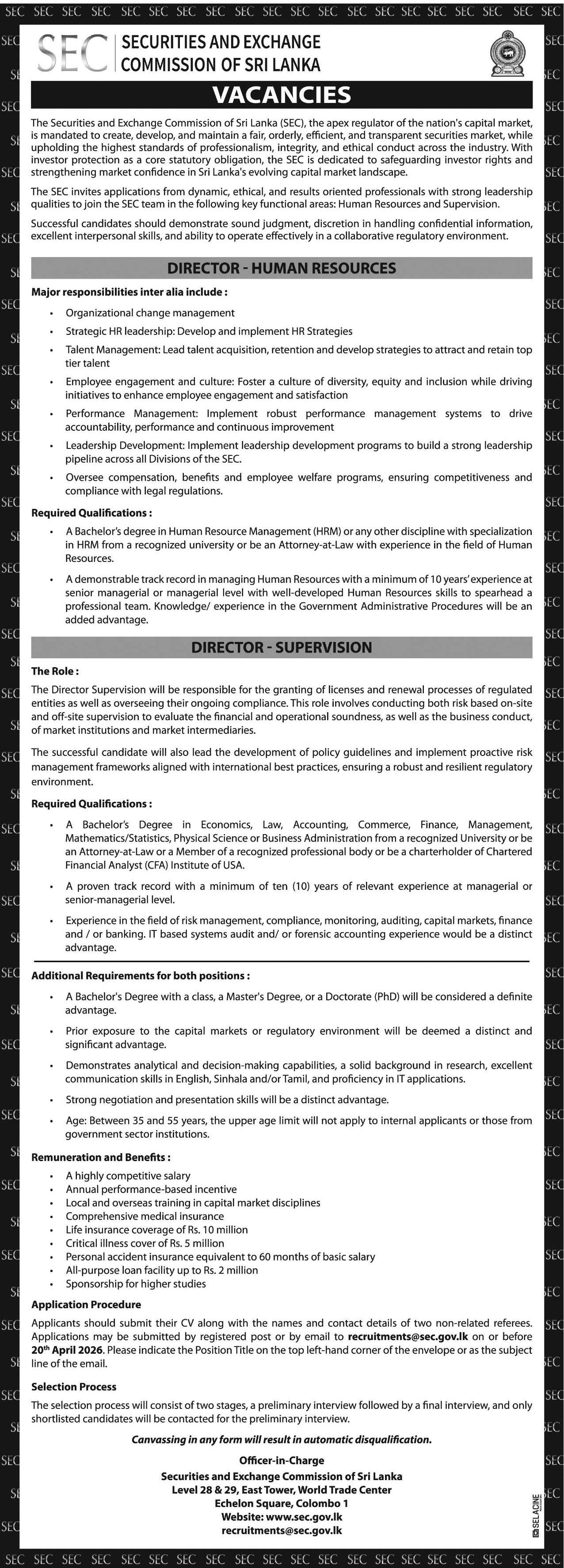 Director - Securities and Exchange Commission of Sri Lanka