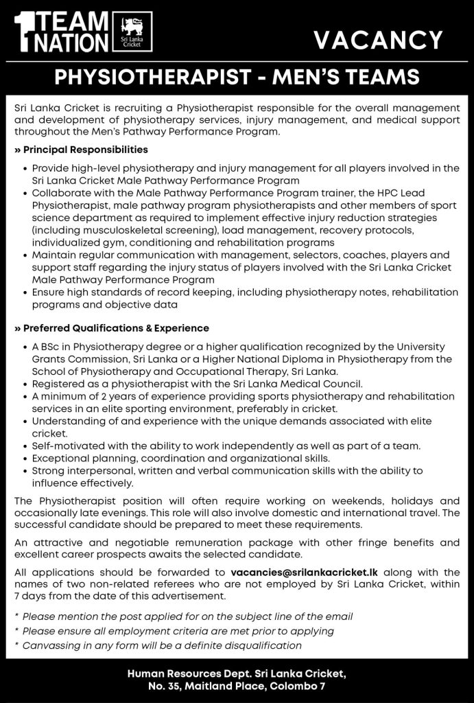 Physiotherapist - Sri Lanka Cricket
