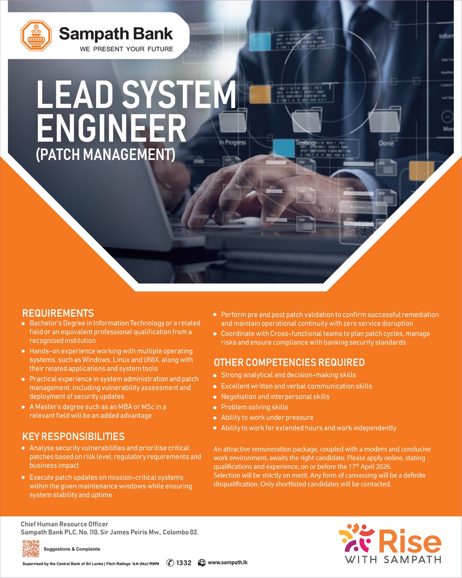 Lead System Engineer - Sampath Bank