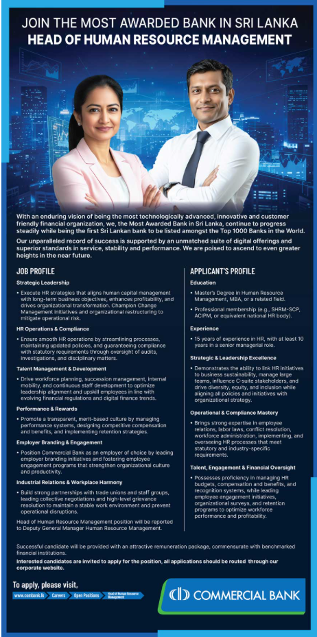 Head of Human Resource Management - Commercial Bank of Ceylon PLC