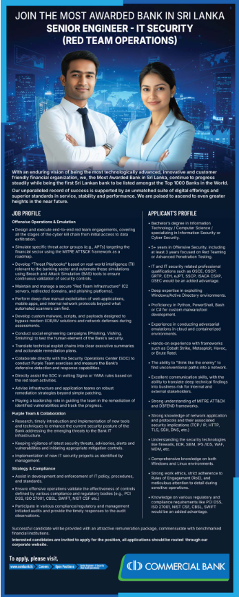 Senior Engineer - Commercial Bank of Ceylon PLC