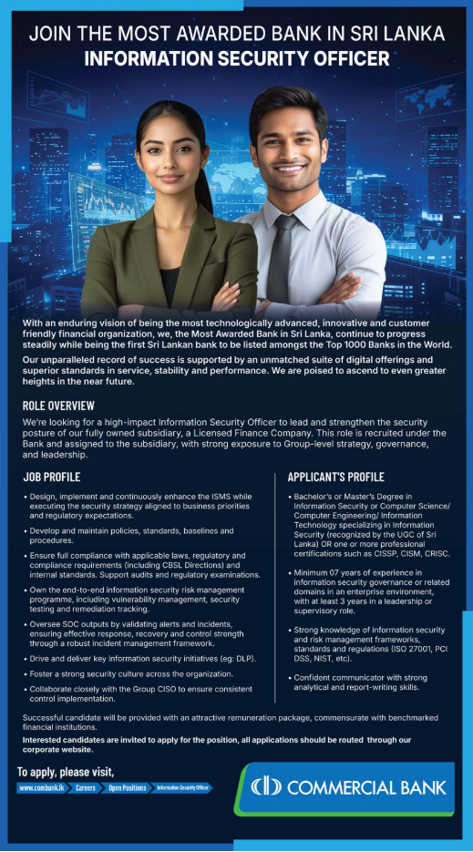 Information Security Officer - Commercial Bank of Ceylon PLC