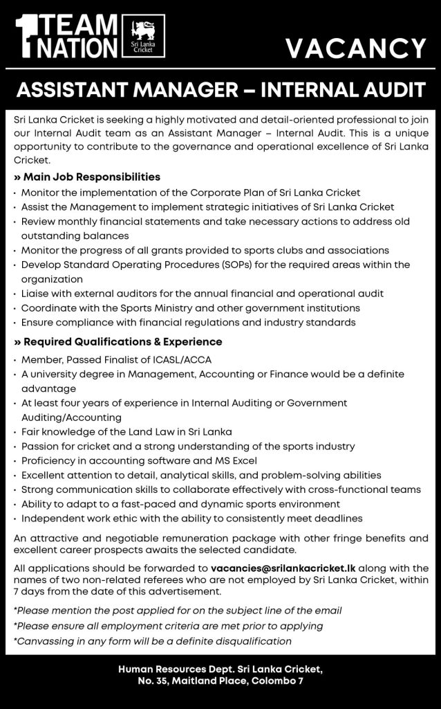 Assistant Manager - Sri Lanka Cricket