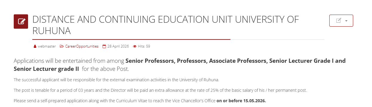 Senior Professor, Senior Lecturer, Professor - University of Ruhuna