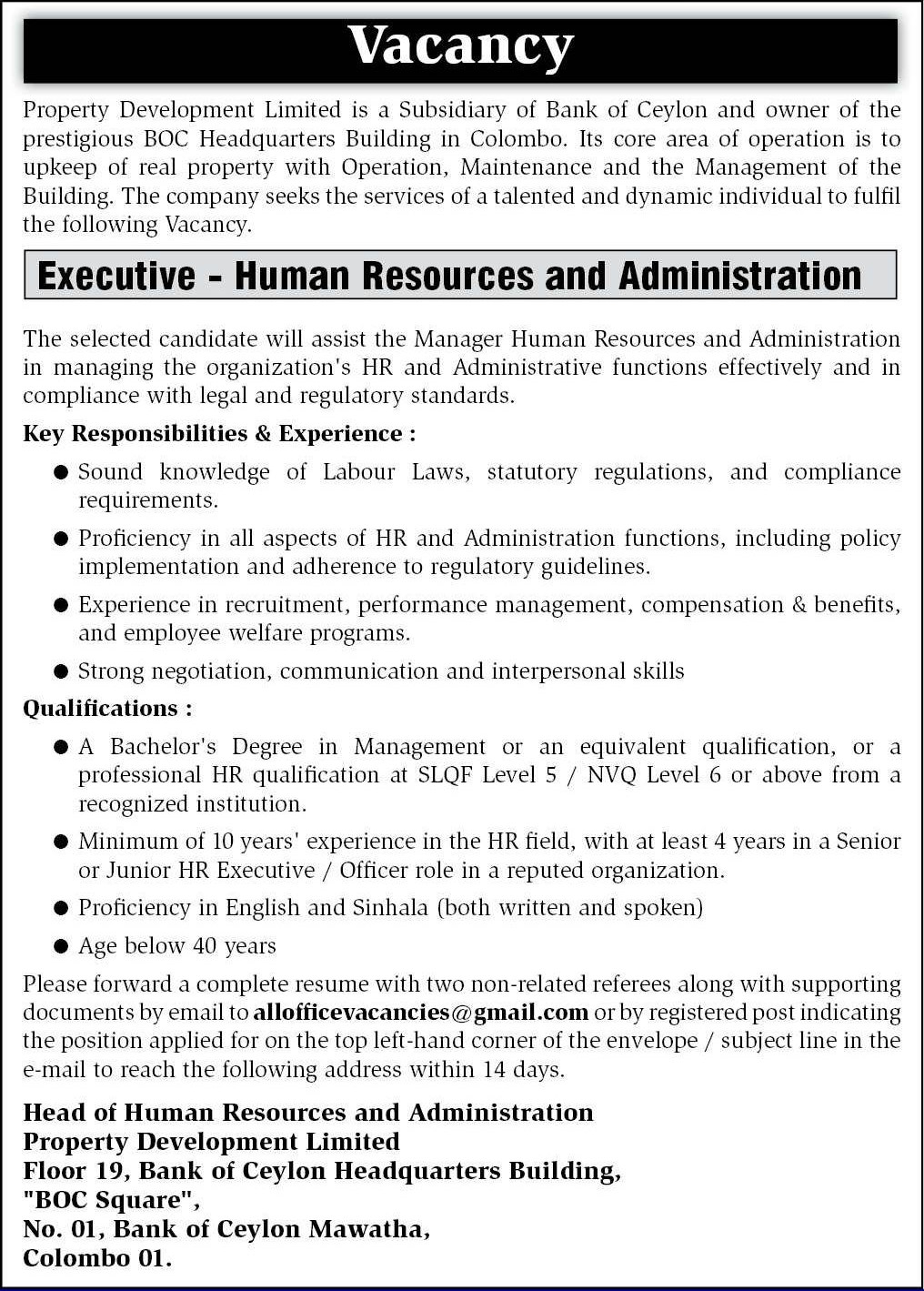 Executive - Property Development PLC