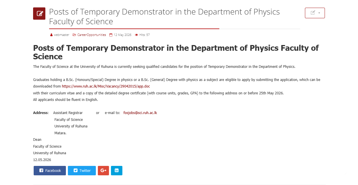 Demonstrator - University of Ruhuna