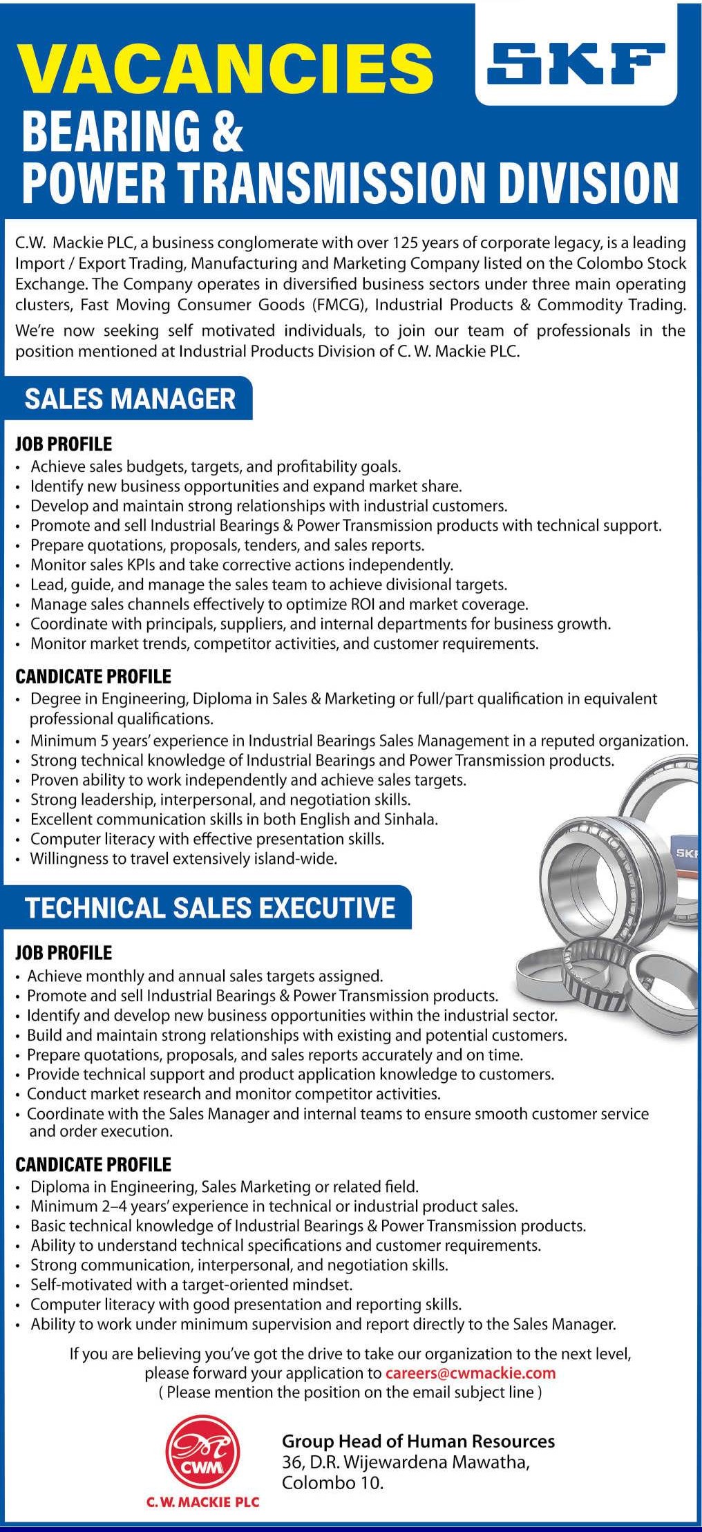 Technical Sales Executive, Sales Manager - C.W. Mackie PLC