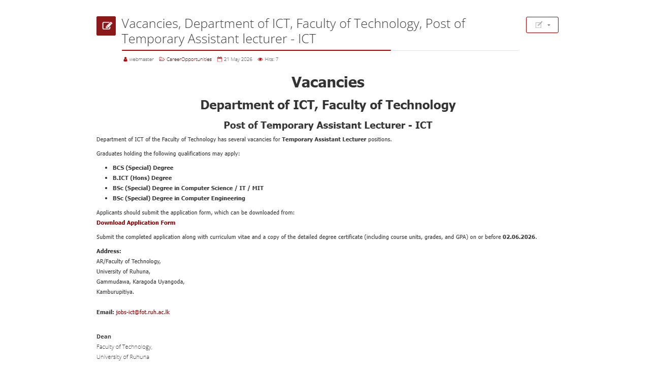 Assistant lecturer - University of Ruhuna