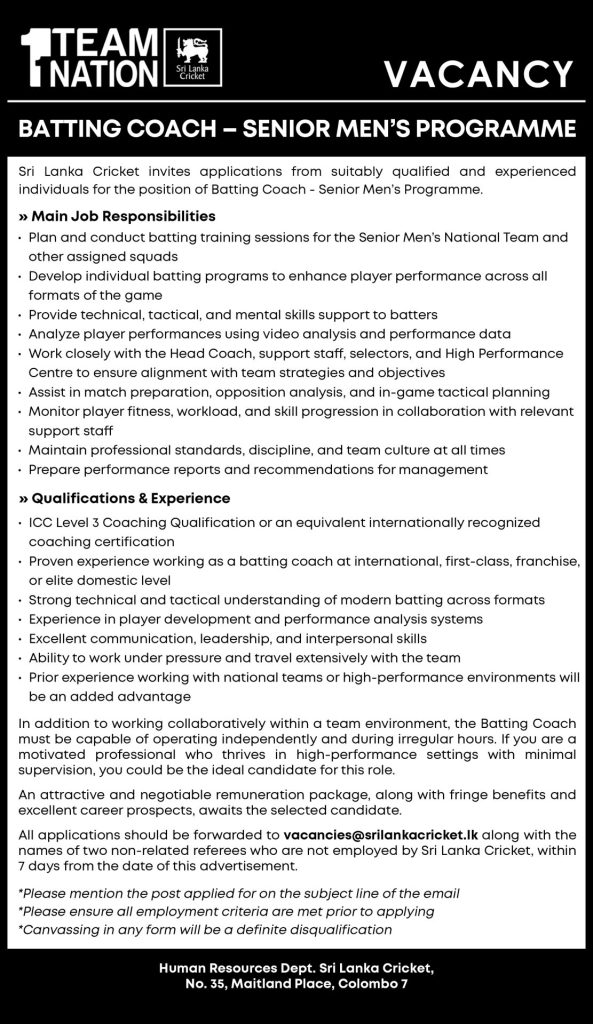 Batting Coach - Sri Lanka Cricket