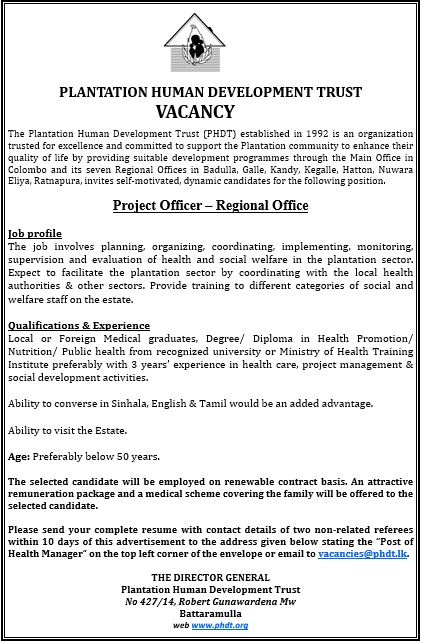 Project Officer - Plantation Human Development Trust