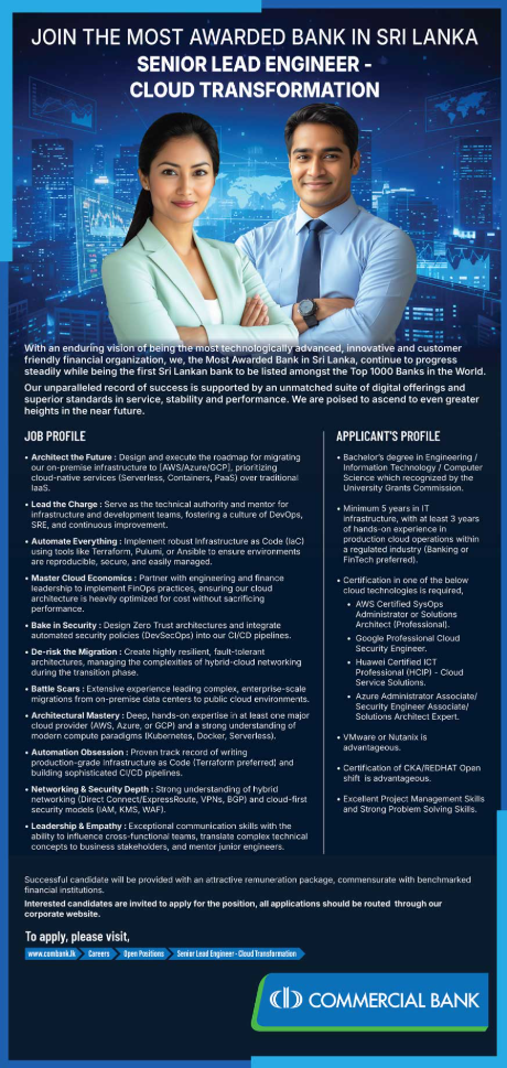 Senior Lead Engineer - Commercial Bank of Ceylon PLC