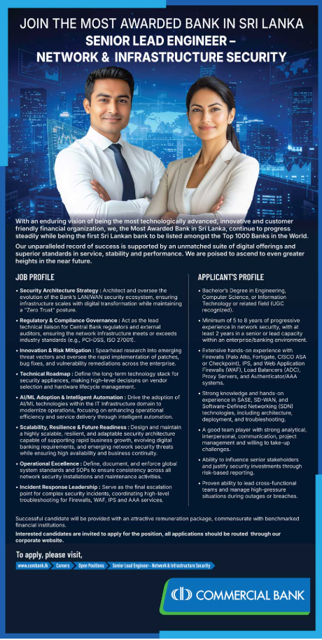 Senior Lead Engineer - Commercial Bank of Ceylon PLC