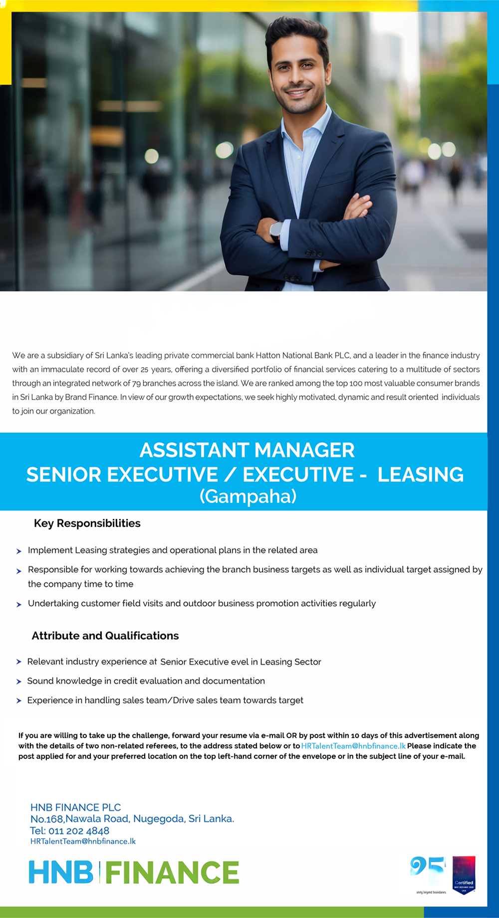 Assistant Manager, Senior Executive, Executive - HNB Finance PLC