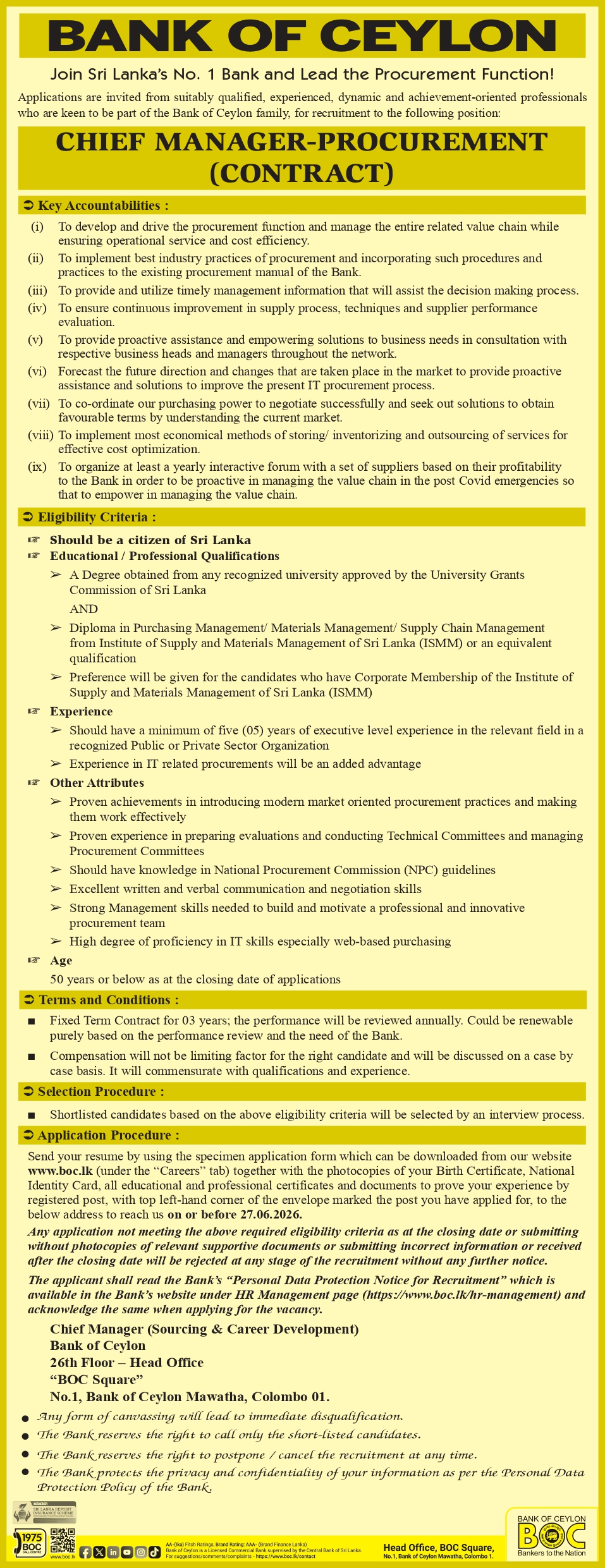 Chief Manager - Bank of Ceylon