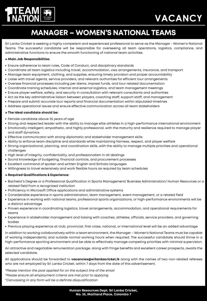Manager - Sri Lanka Cricket