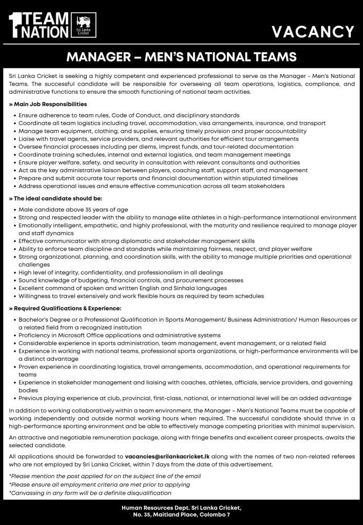 Manager - Sri Lanka Cricket