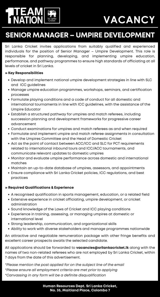 Senior Manager - Sri Lanka Cricket