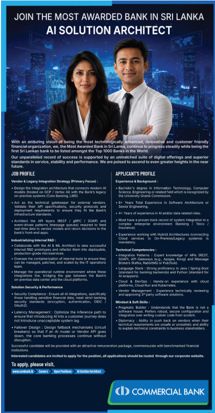 AI Solution Architect - Commercial Bank of Ceylon PLC