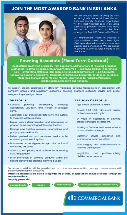 Pawning Associate - Commercial Bank of Ceylon PLC