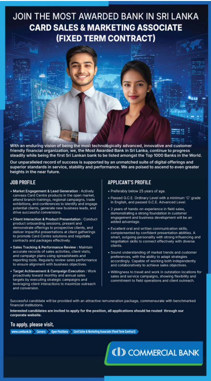 Card Sales & Marketing Associate - Commercial Bank of Ceylon PLC