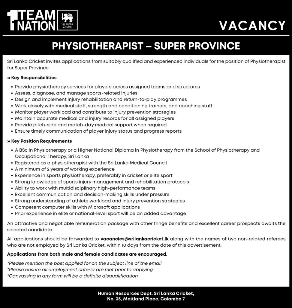 Physiotherapist - Sri Lanka Cricket