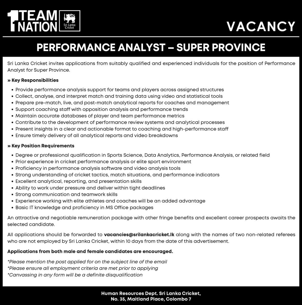 Performance Analyst - Sri Lanka Cricket