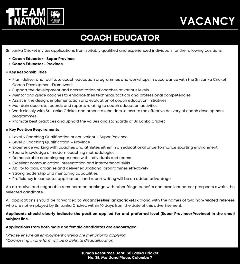 Coach Educator - Sri Lanka Cricket