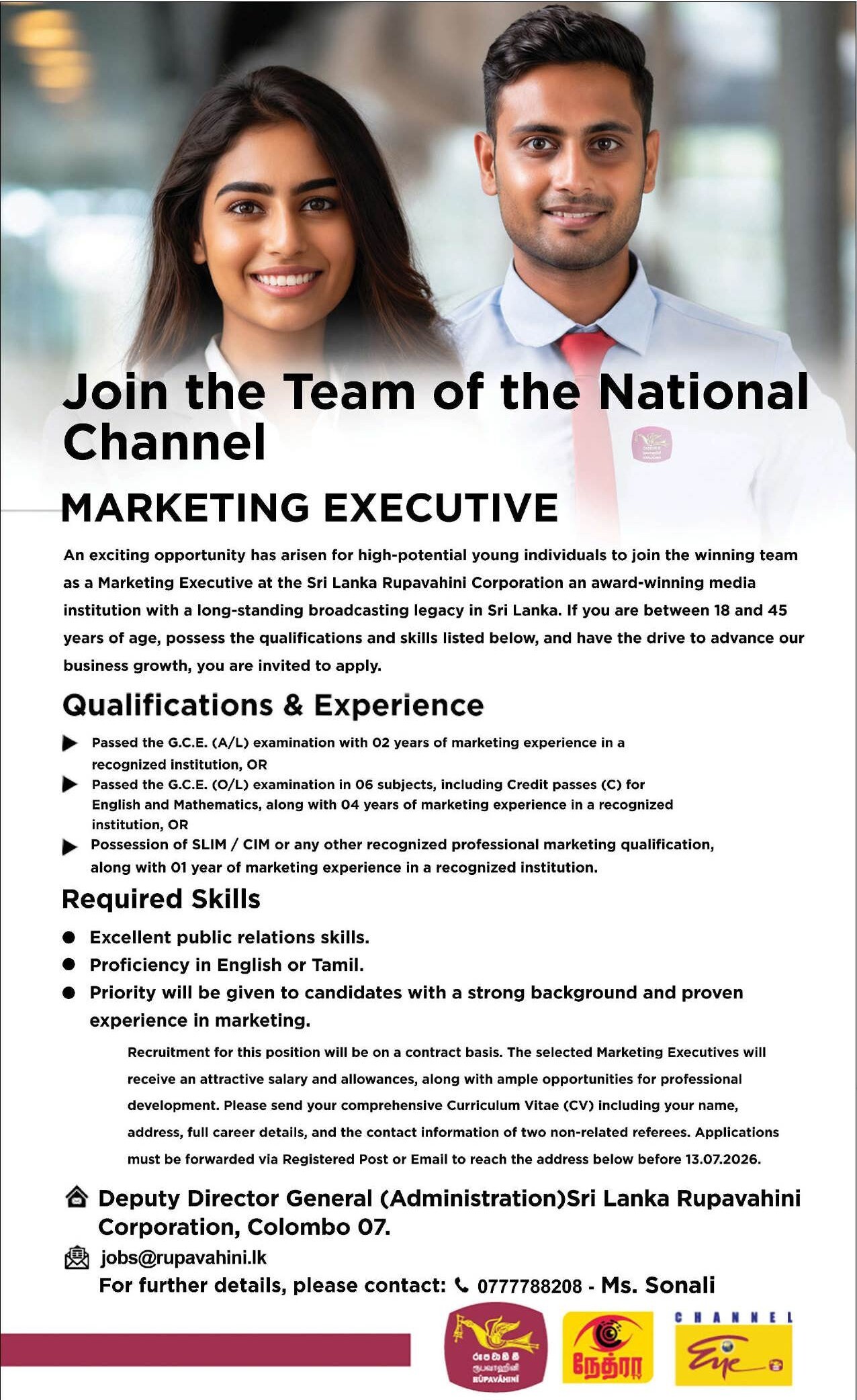 Marketing Executive - Sri Lanka Rupavahini Corporation
