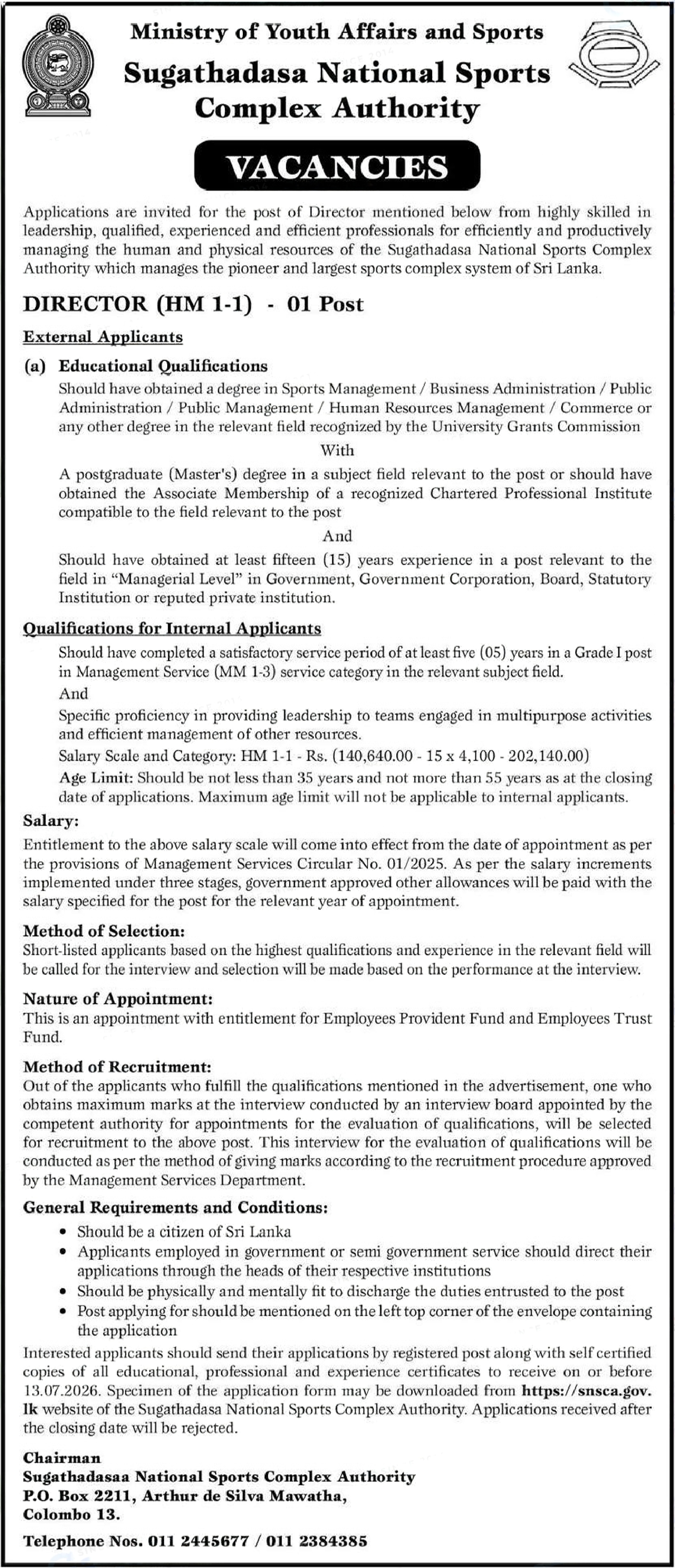 Director - Sugathadasa National Sports Complex Authority