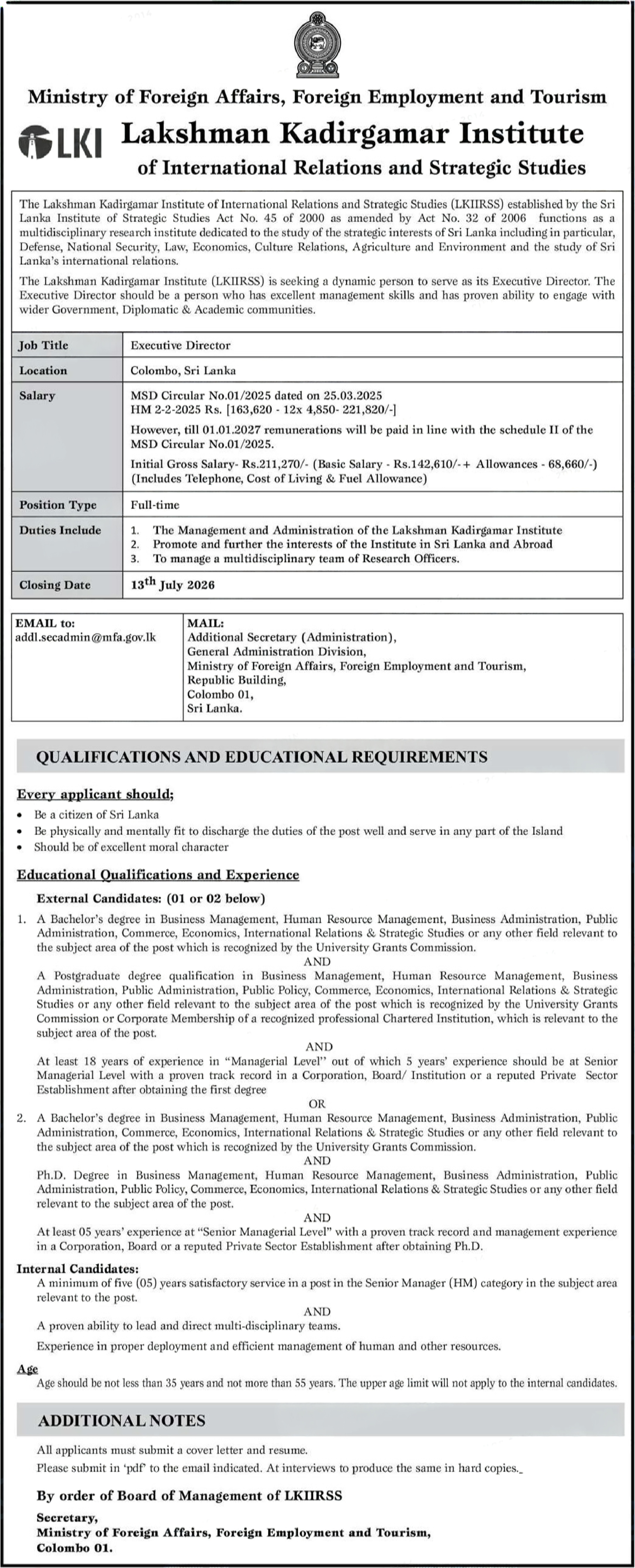 Executive Director - Lakshman Kadirgamar Institute of International Relations and Strategic Studies