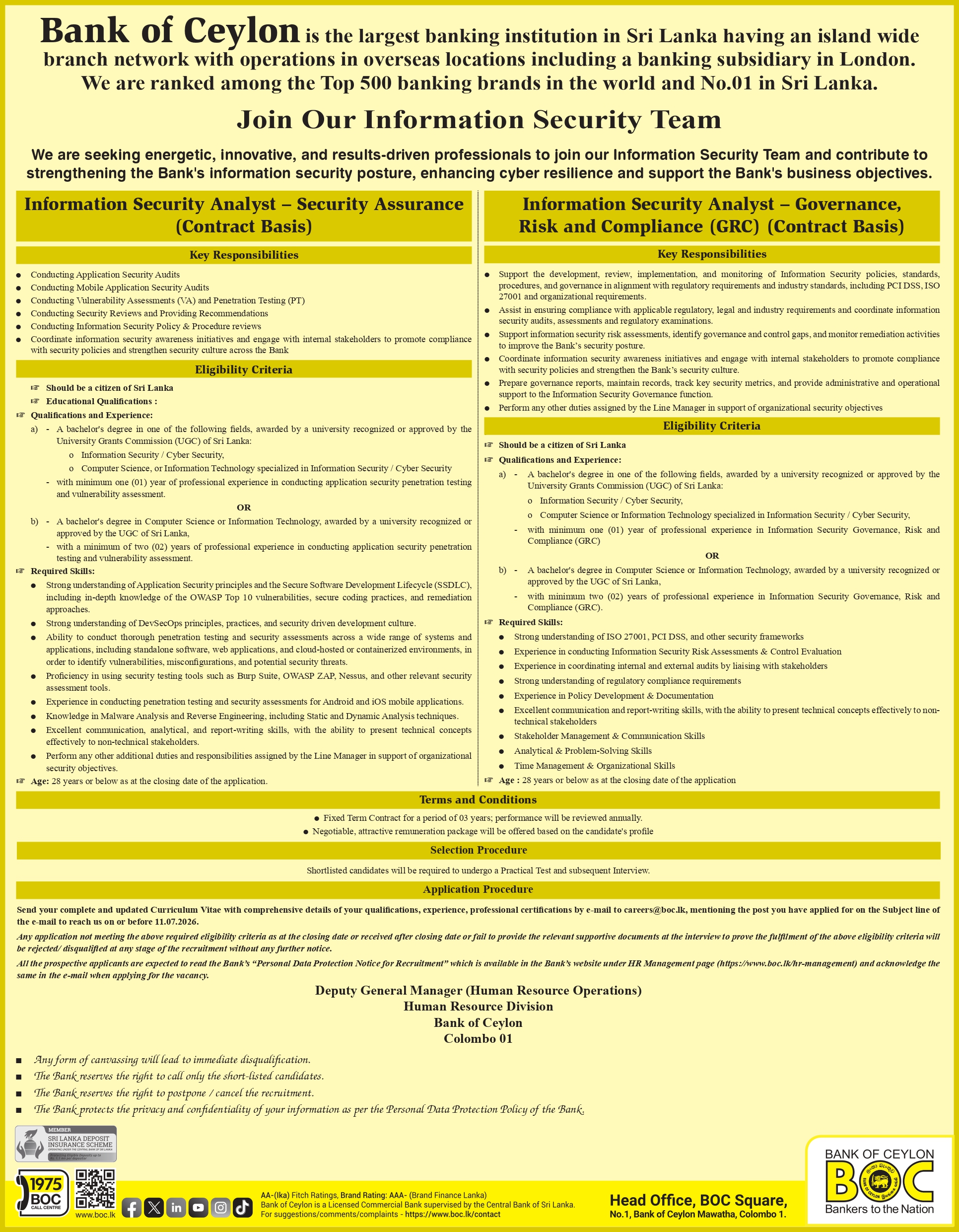 Information Security Analyst - Bank of Ceylon