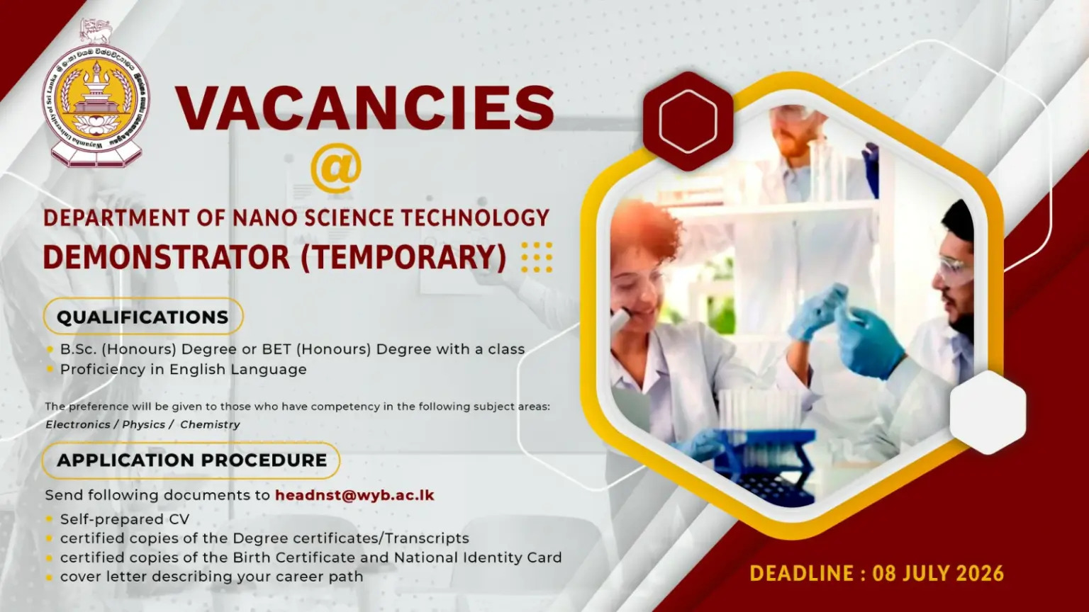 Demonstrator - Wayamba University of Sri Lanka