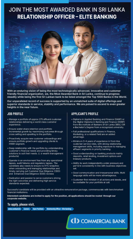 Relationship Officer - Commercial Bank of Ceylon PLC