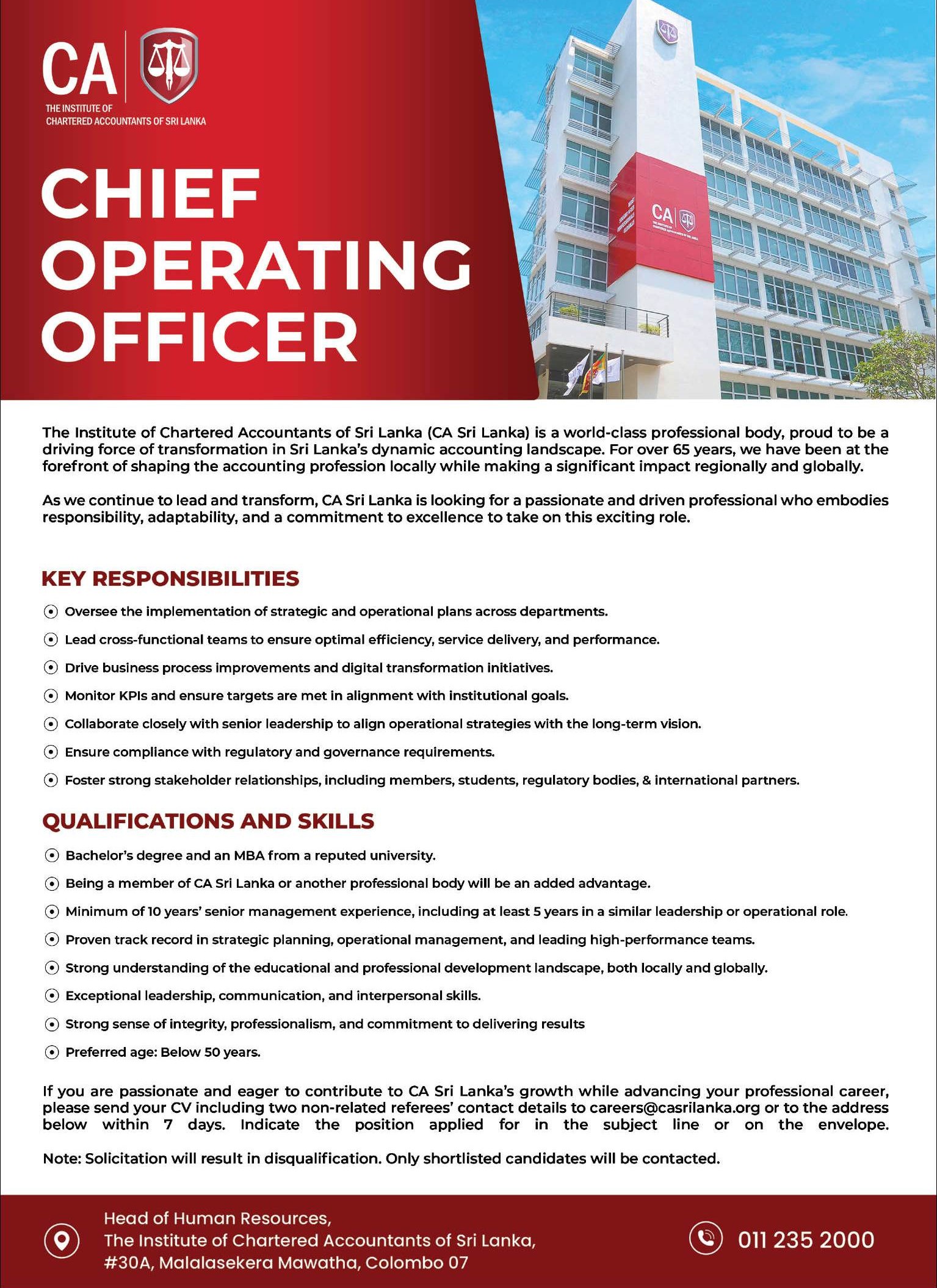 Chief Operating Officer -Institute of Chartered Accountants of Sri Lanka