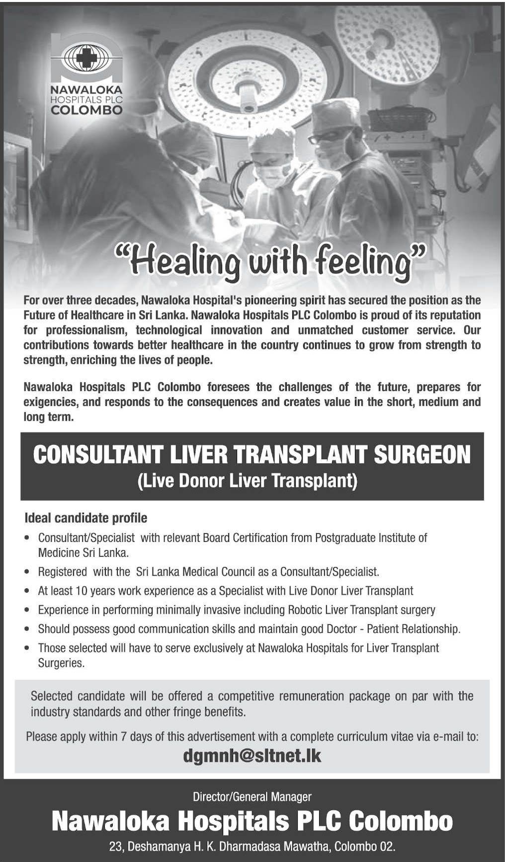 Consultant Liver Transplant Surgeon - Nawaloka Hospital PLC
