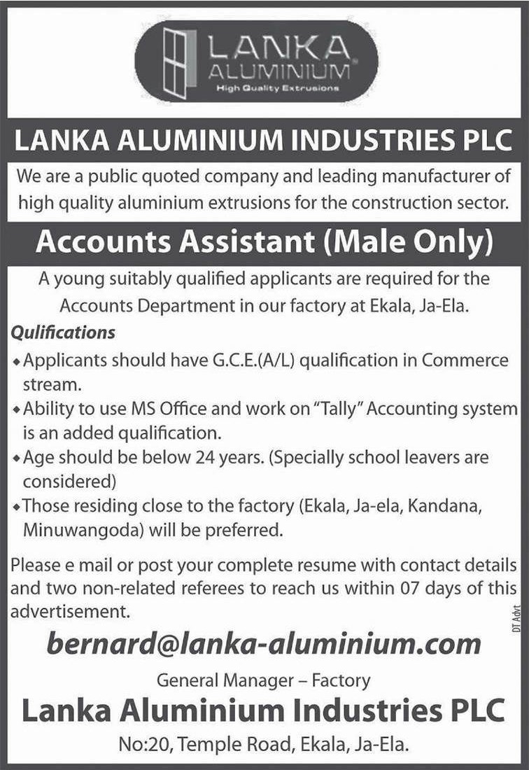 Accounts Assistant - Lanka Aluminium Industries PLC