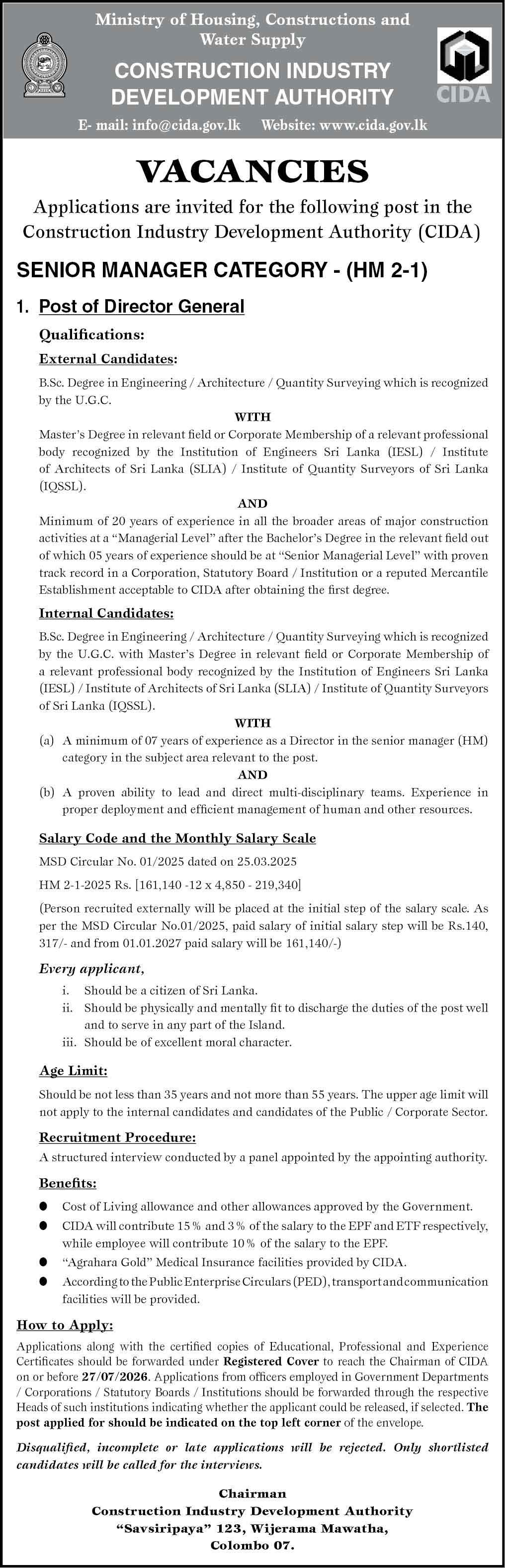 Director General - Construction Industry Development Authority