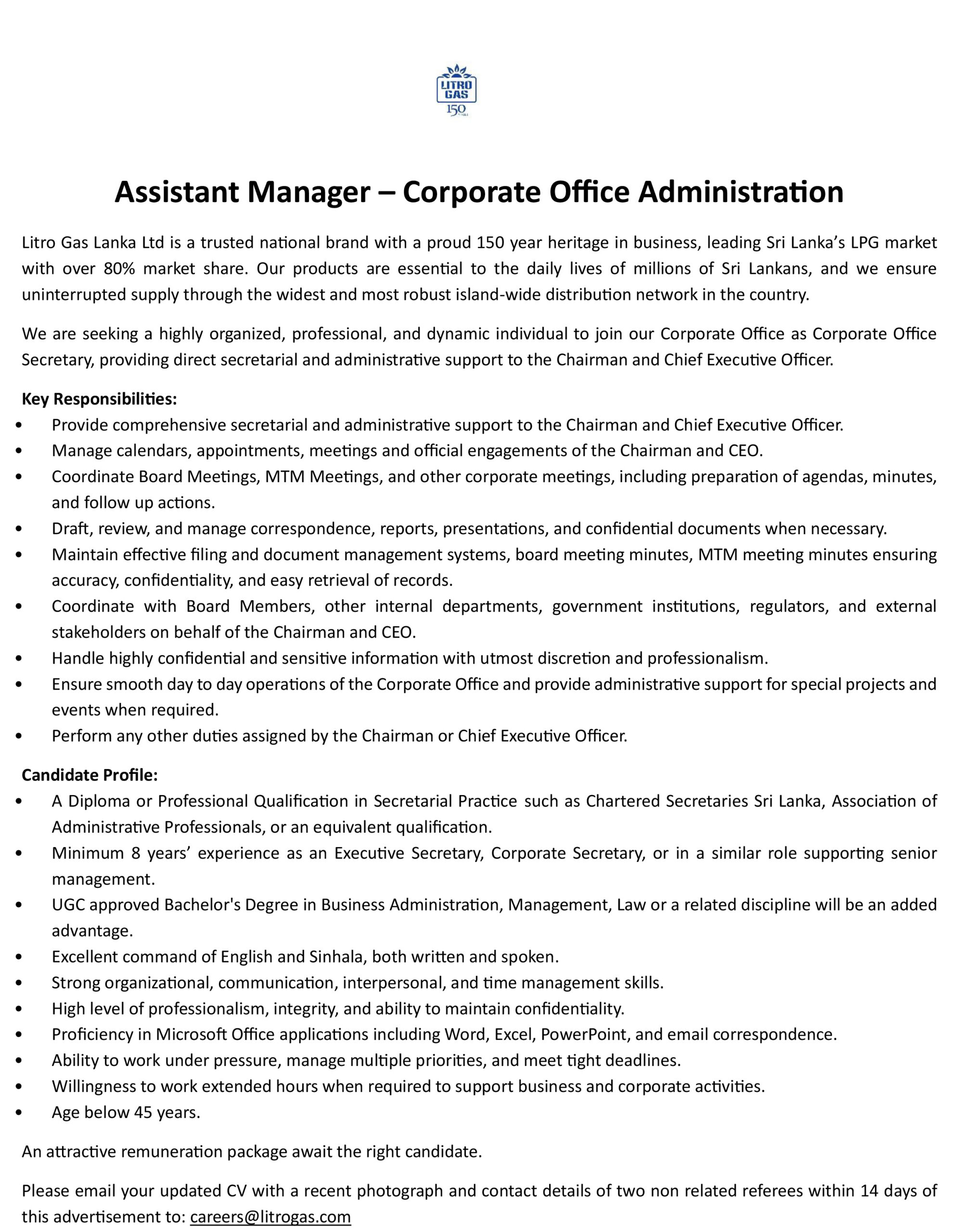 Assistant Manager - Litro Gas Lanka Ltd