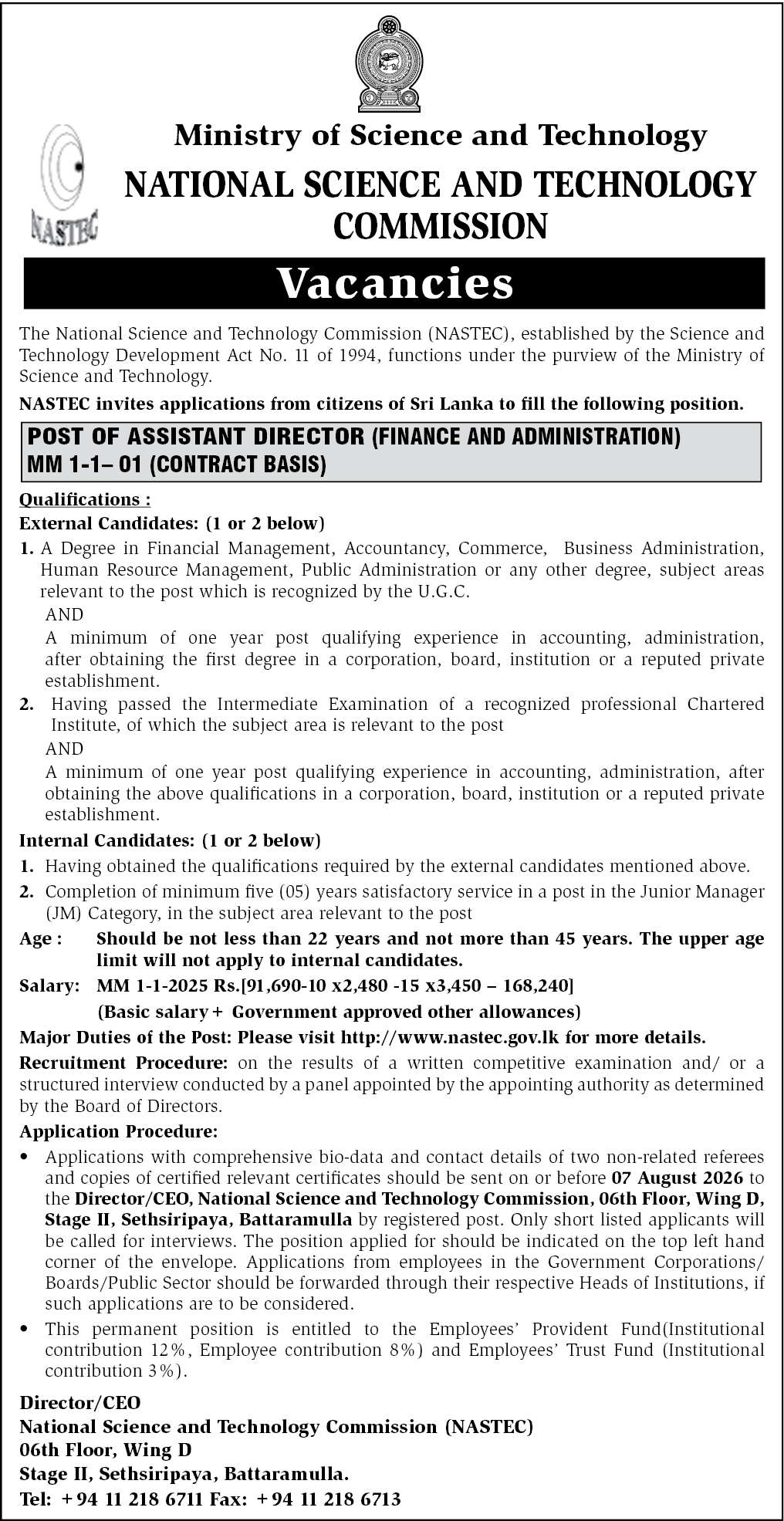 Assistant Director - National Science and Technology Commission