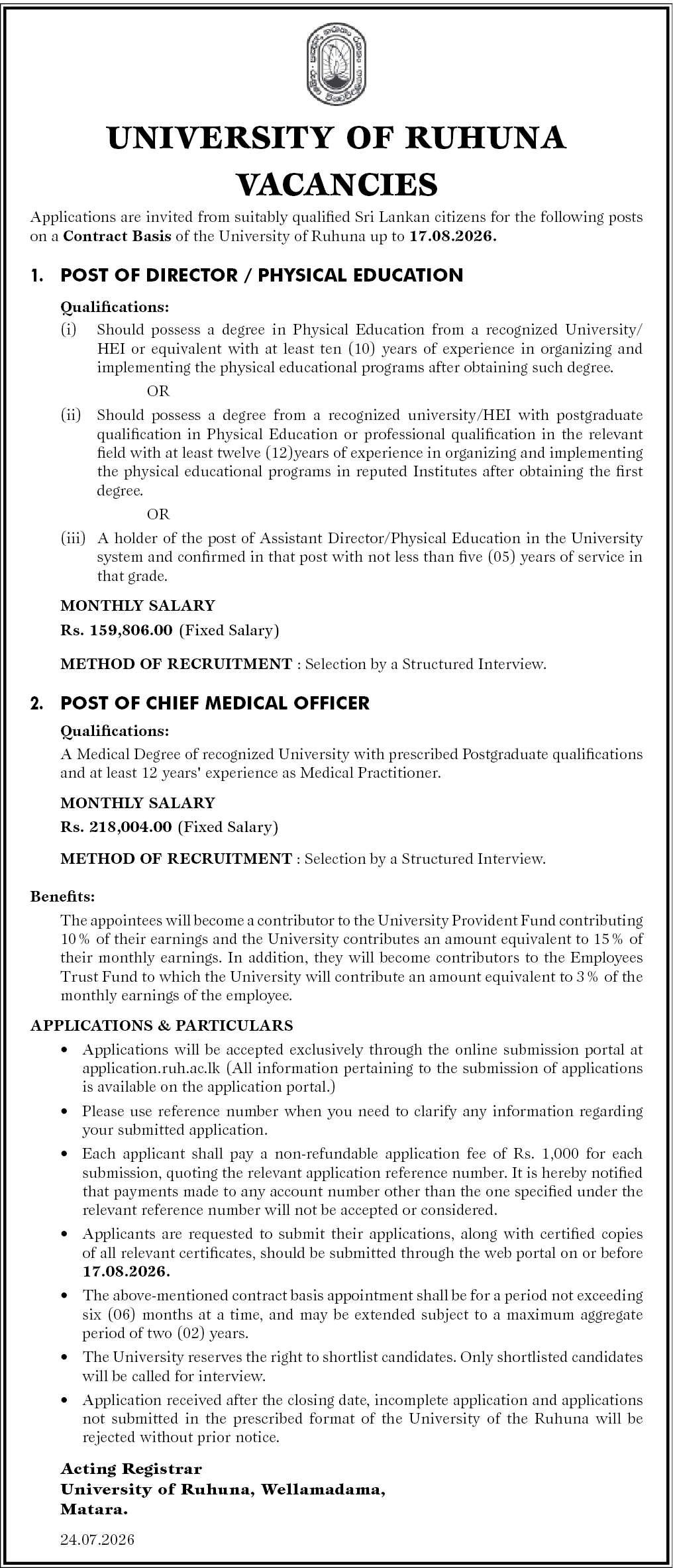 Director, Chief Medical Officer - University of Ruhuna