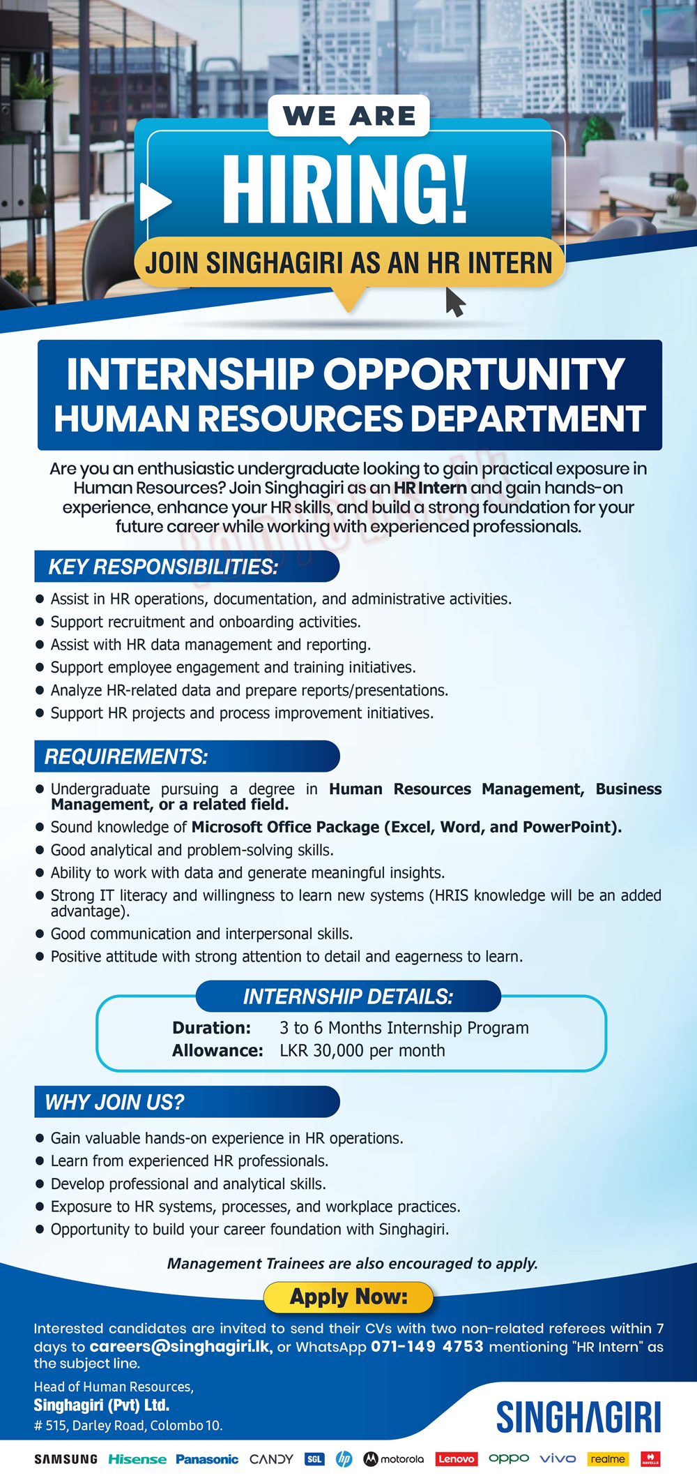 HR Intern - Sinhagiri (PVT) LTD