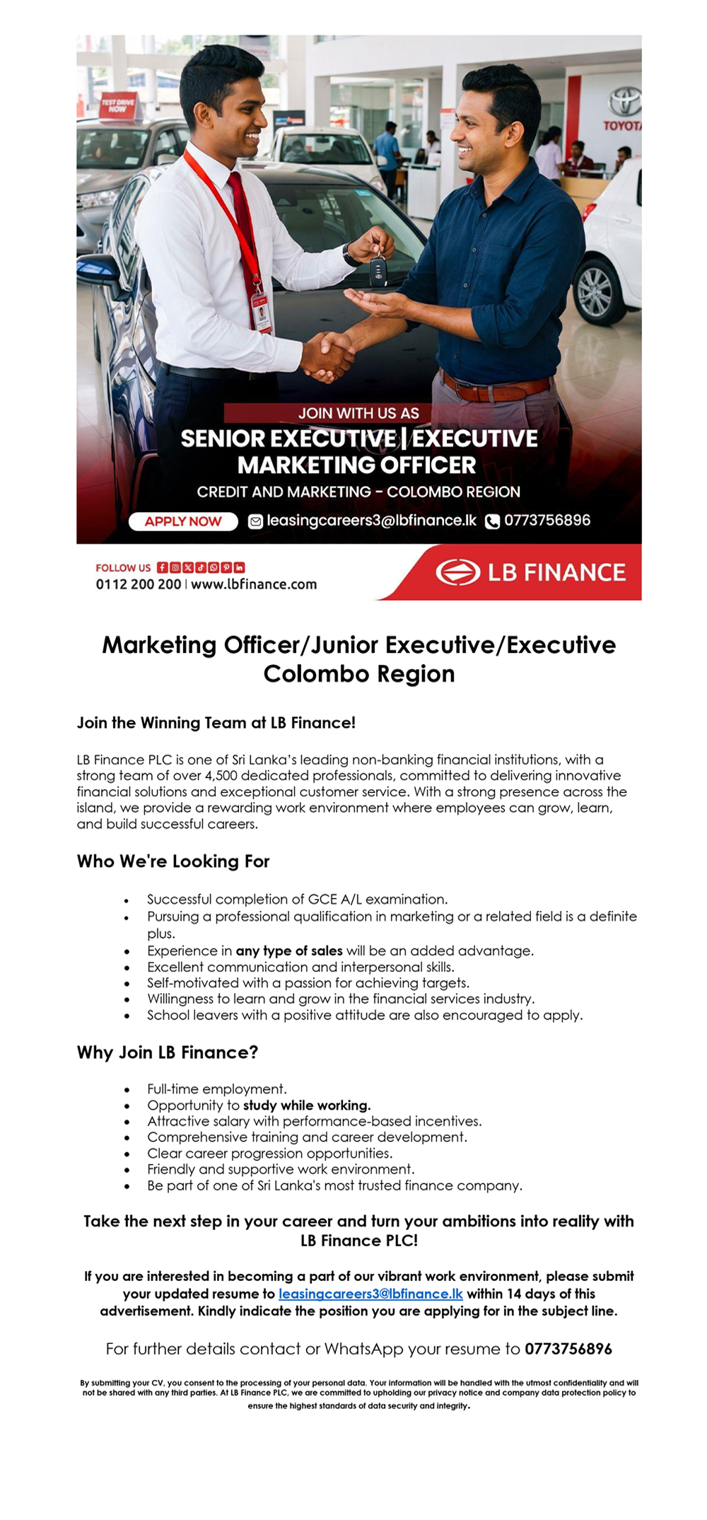 Senior Executive, Executive, Marketing Officer - LB Finance PLC